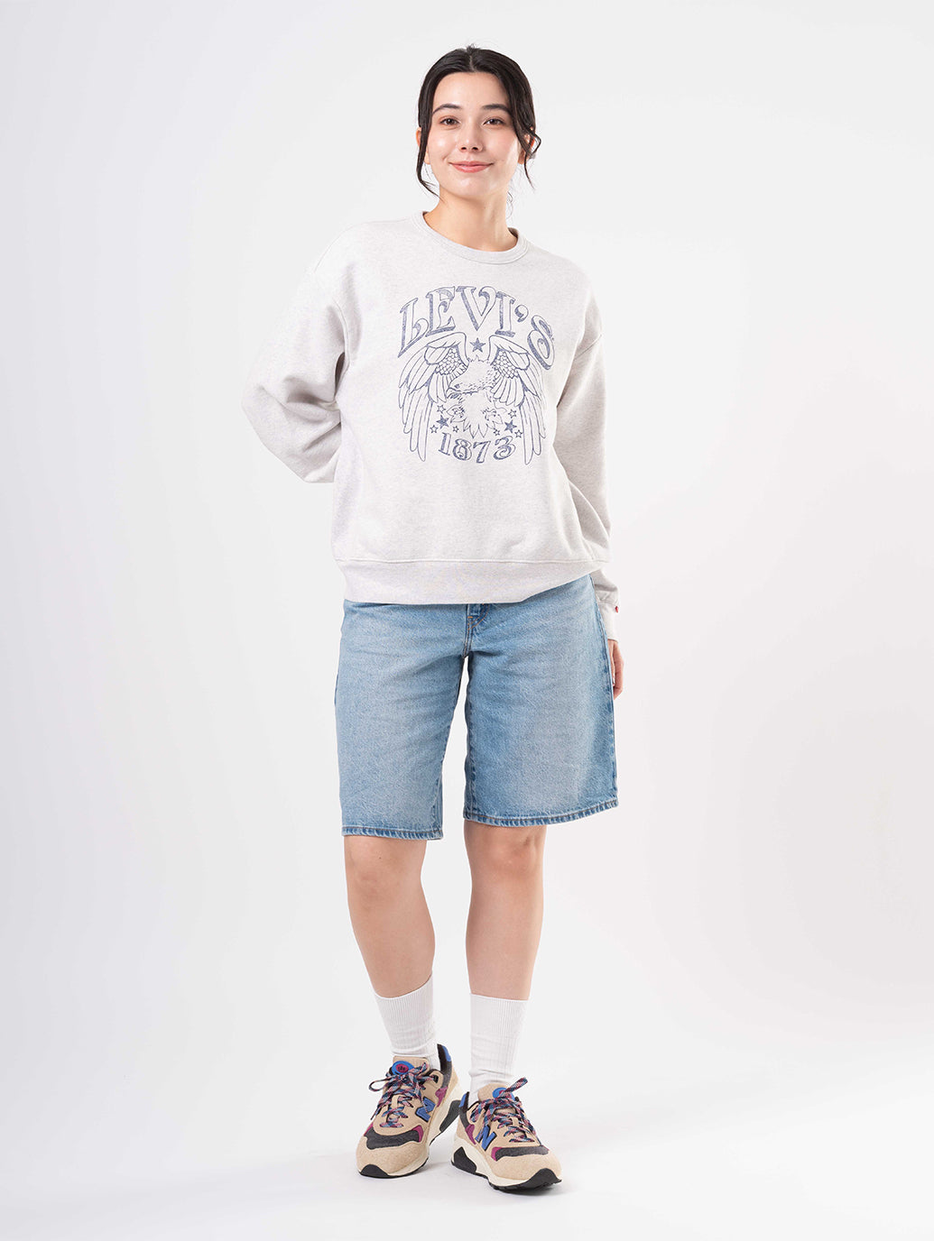 BAGGY DAD ジーンズ ショート ミディアムインディゴ