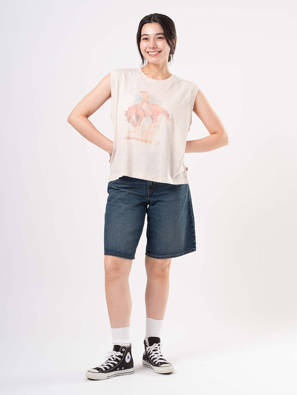 BAGGY DAD ジーンズ ショート ダークインディゴ