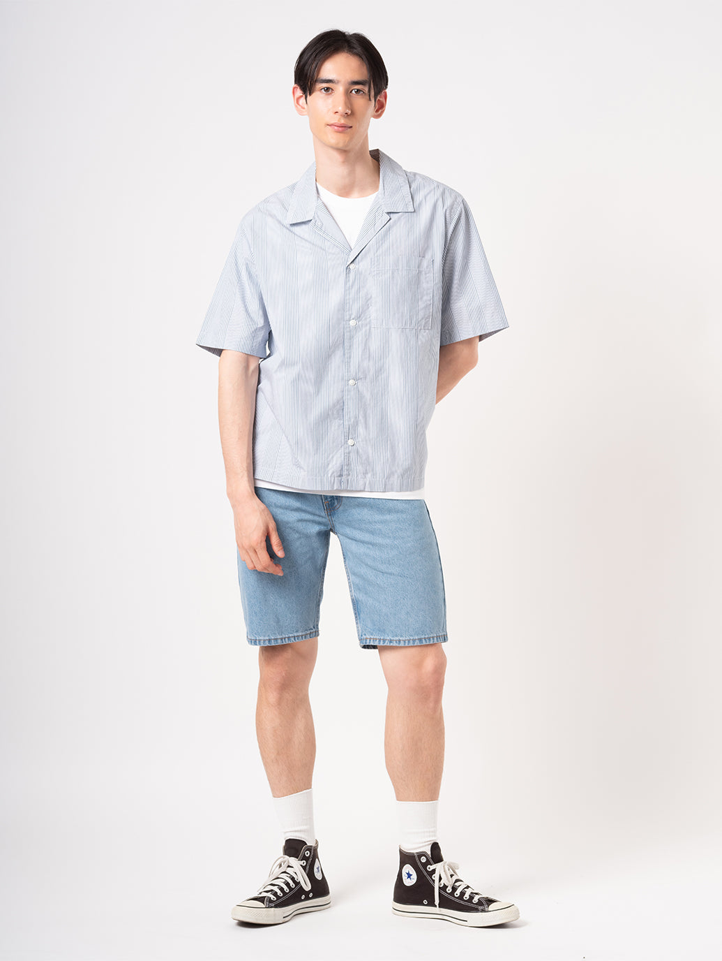 オープンカラー ボックスシャツ