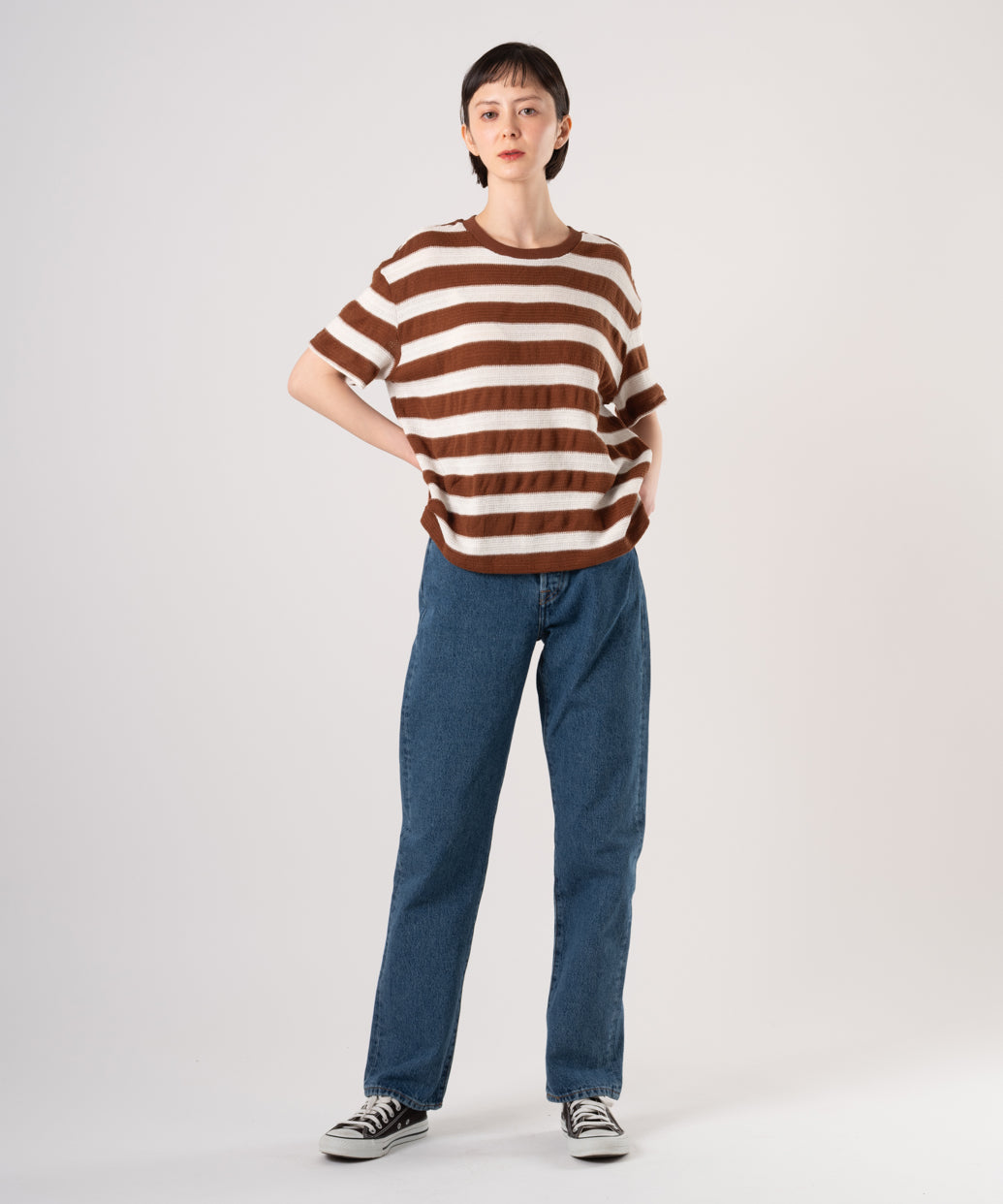 ストライプ ニットTシャツ