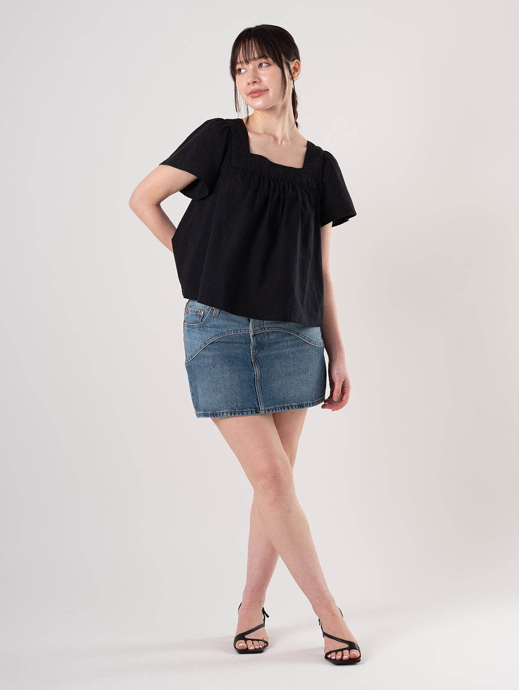 ICON デニム スカート ミディアムインディゴ