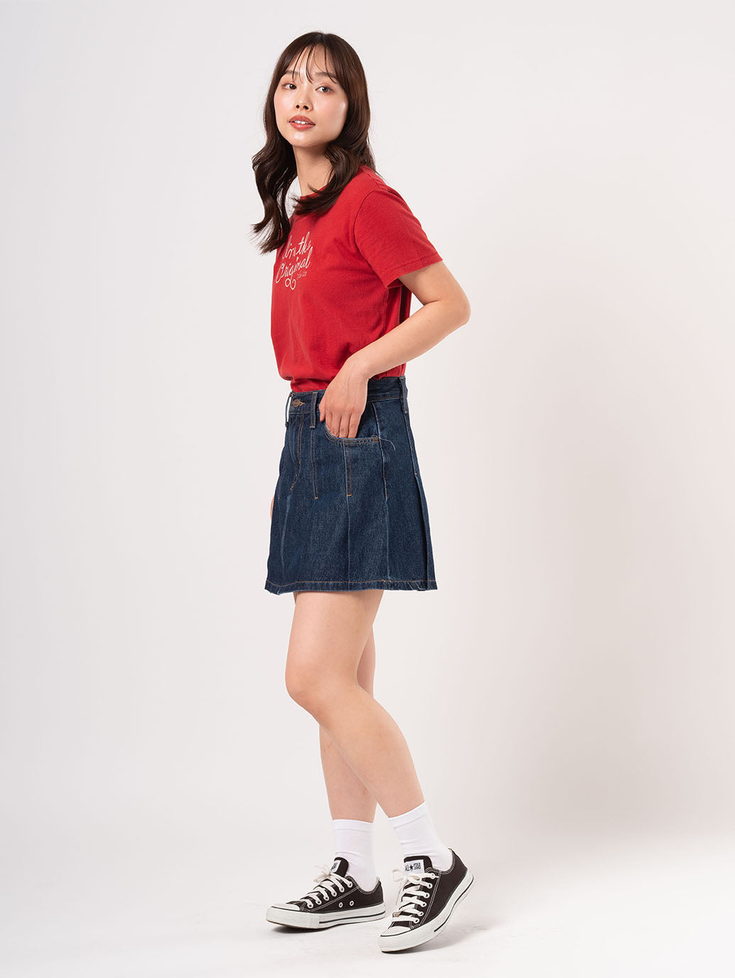 PLEATED ミニスカート ダークインディゴ