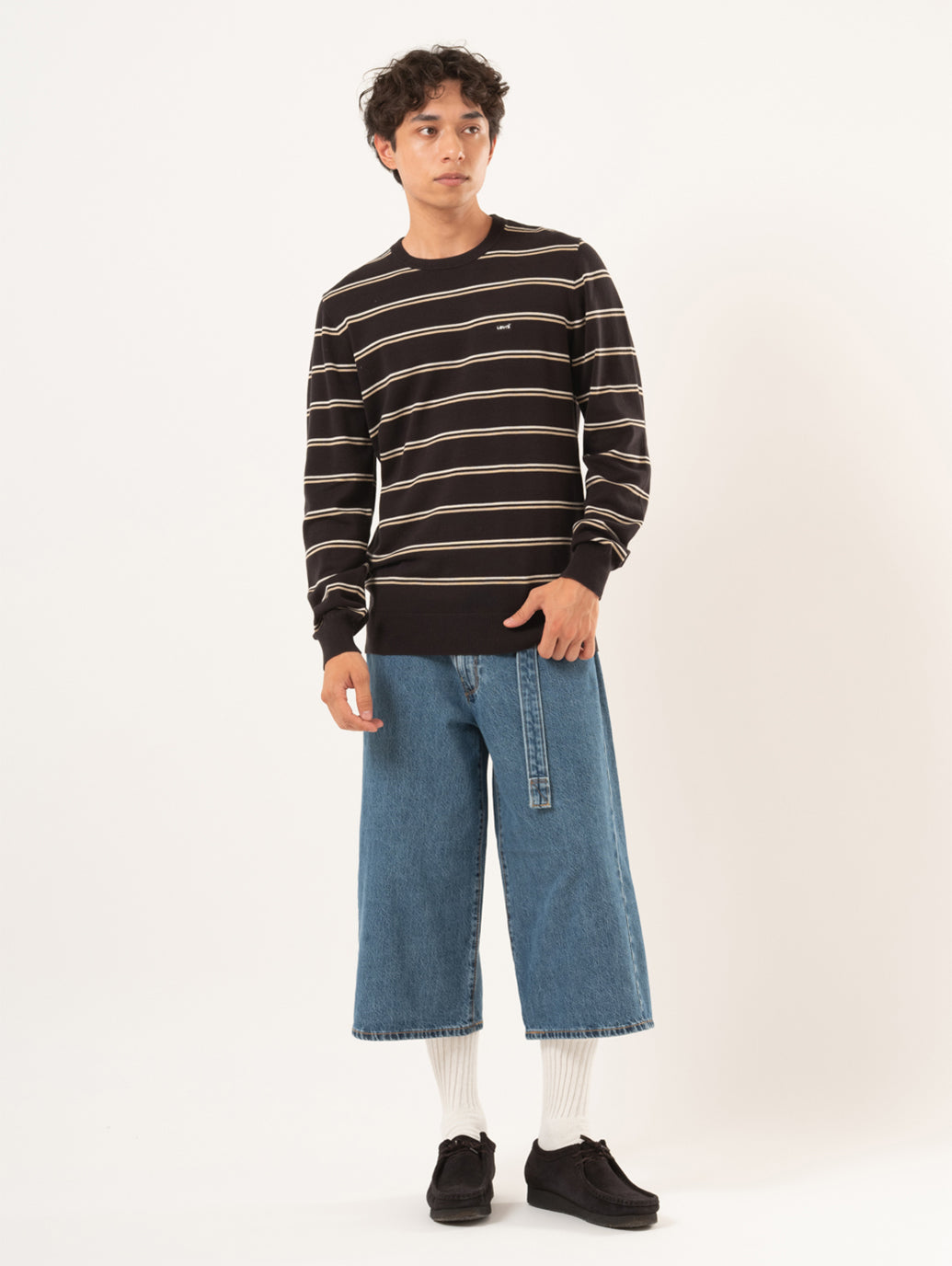 TWISTED BAGGY ジーンズ カプリ ミディアムインディゴ