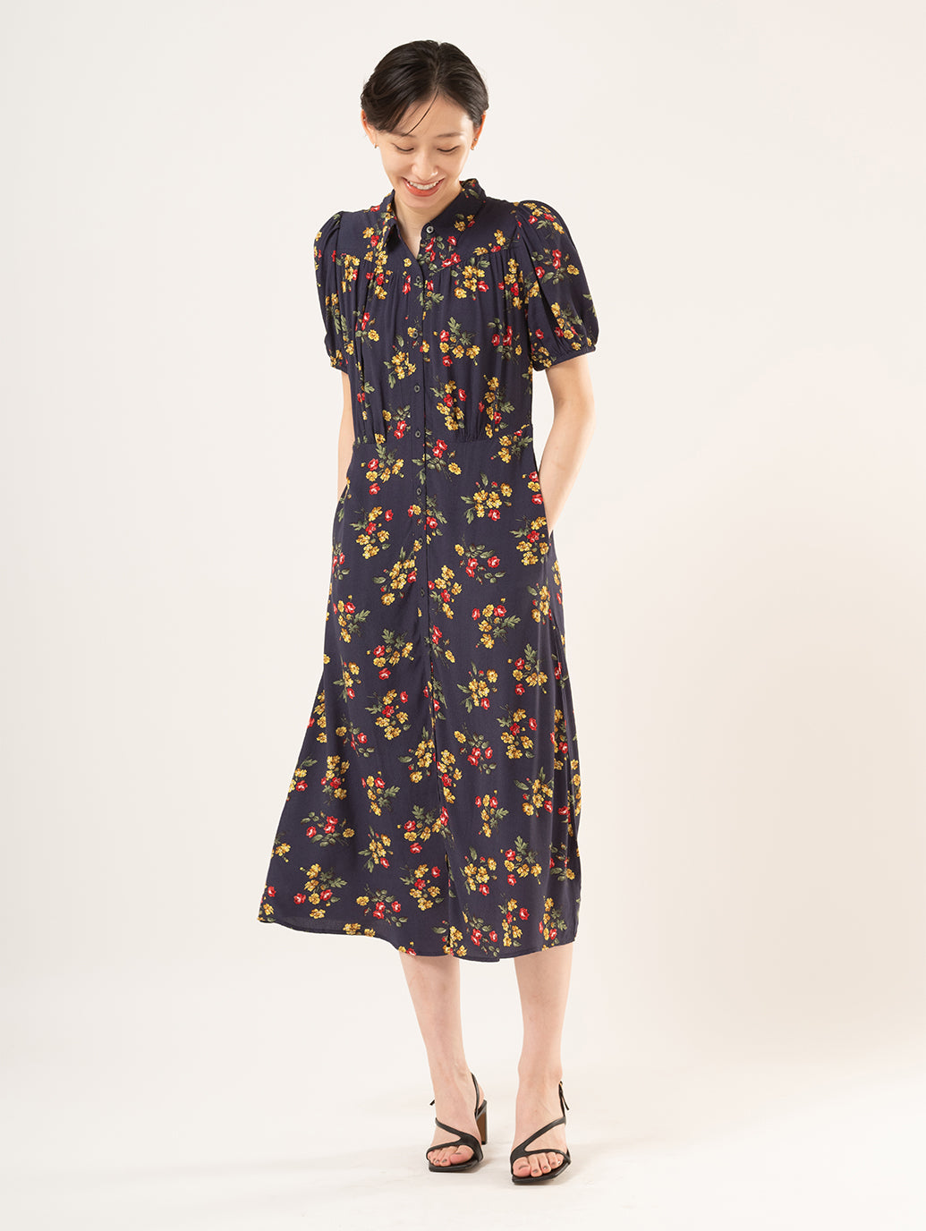 Rosa ショートスリーブ ミディカラー ドレス