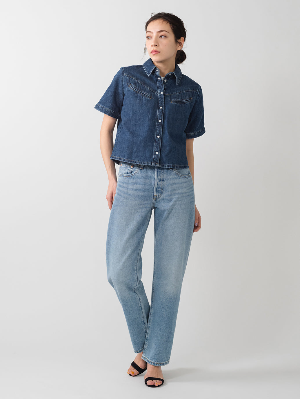 RINOA キャンプシャツ ミディアムインディゴ