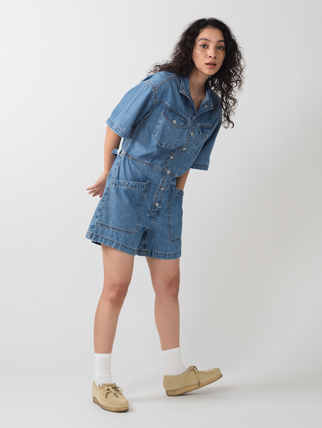 デニム ロンパース ミディアムインディゴ