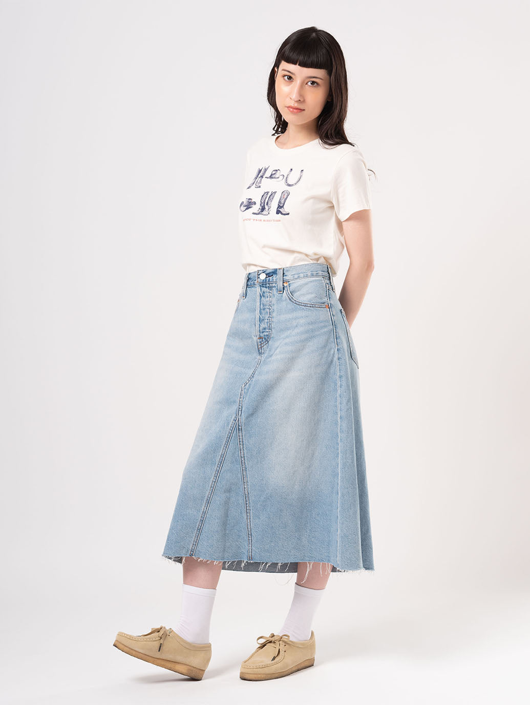 ハイライズ Aラインスカート ライトインディゴ