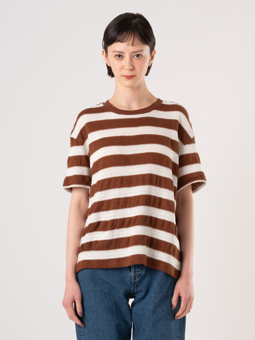 ストライプ ニットTシャツ 