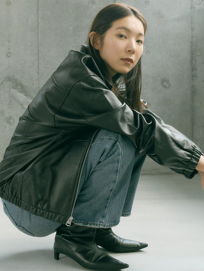 PREMIUM BLACK FULLZIP SPORTS LEATHER JACKET