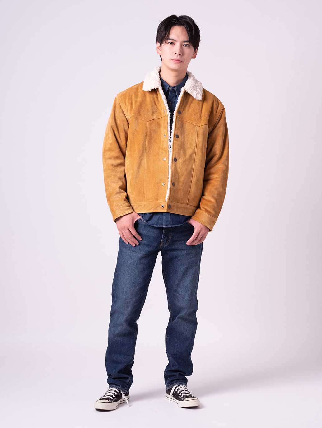 LEVI'S® LEATHER COLLECTION WESTERN SUEDE SHERPA TRUCKER JACKET