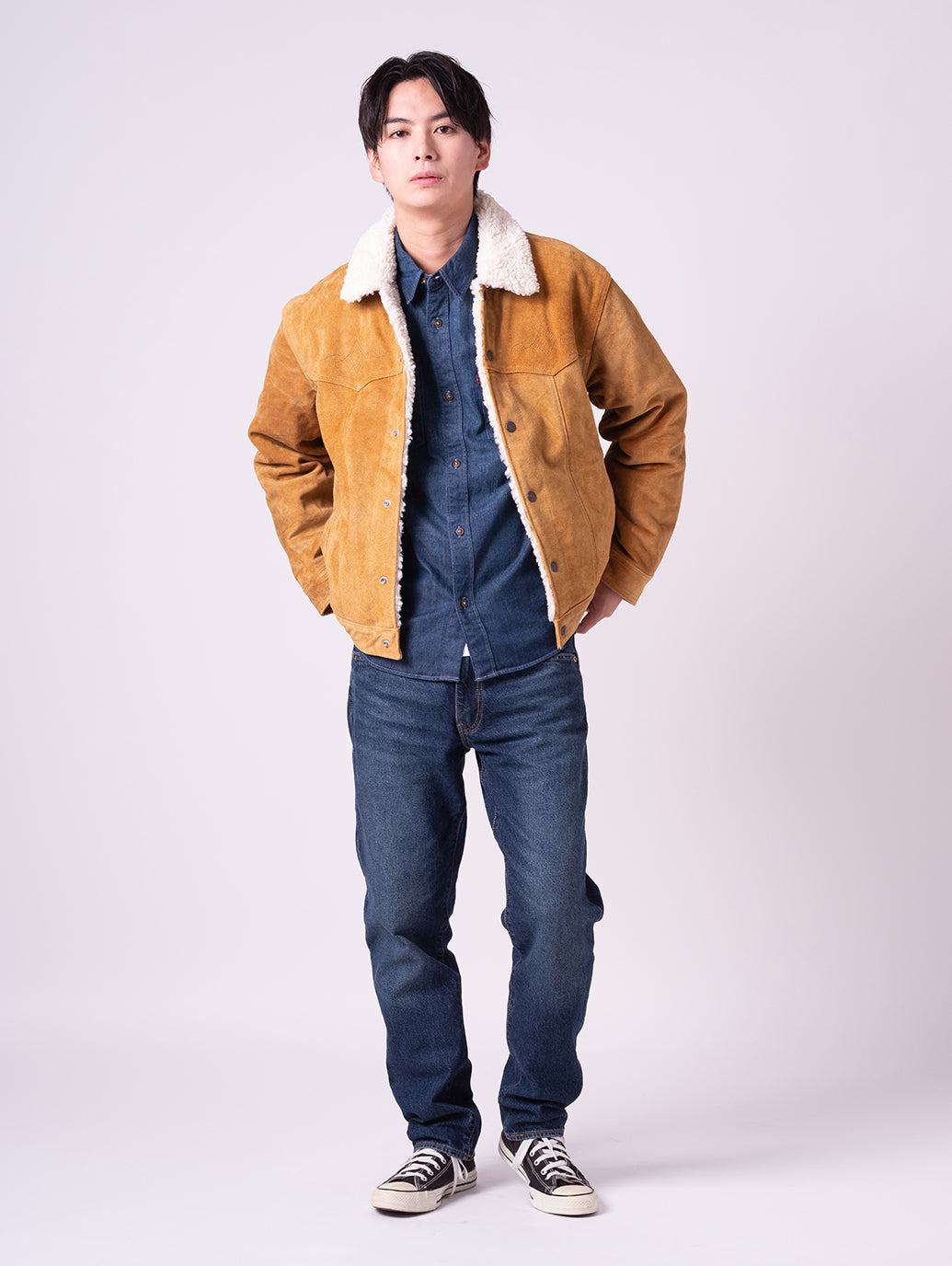 LEVI'S® LEATHER COLLECTION WESTERN SUEDE SHERPA TRUCKER JACKET