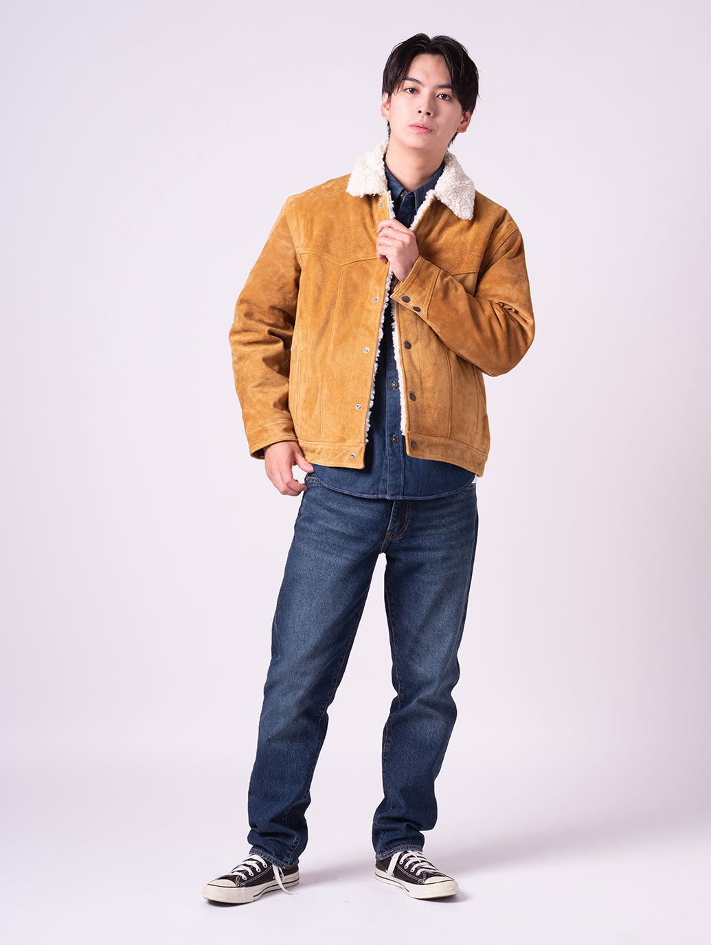 LEVI'S® LEATHER COLLECTION WESTERN SUEDE SHERPA TRUCKER JACKET
