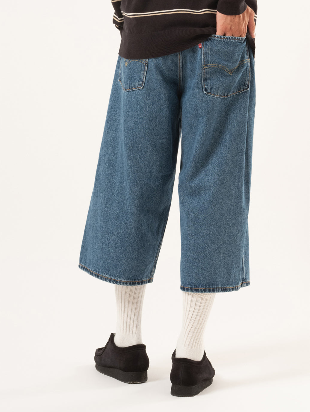 TWISTED BAGGY ジーンズ カプリ ミディアムインディゴ