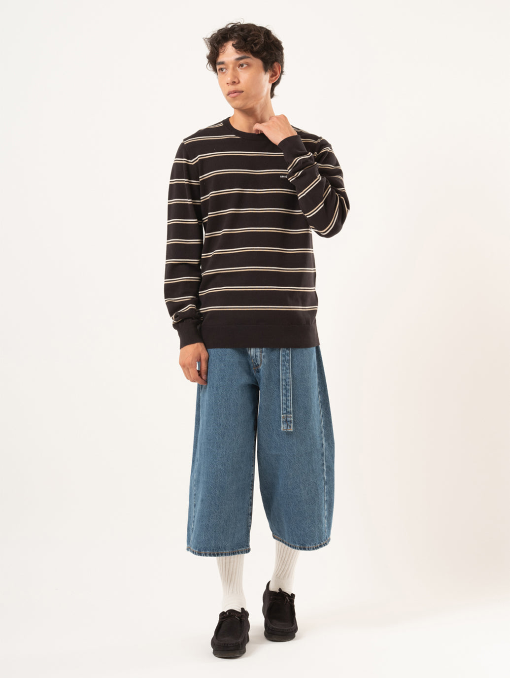 TWISTED BAGGY ジーンズ カプリ ミディアムインディゴ