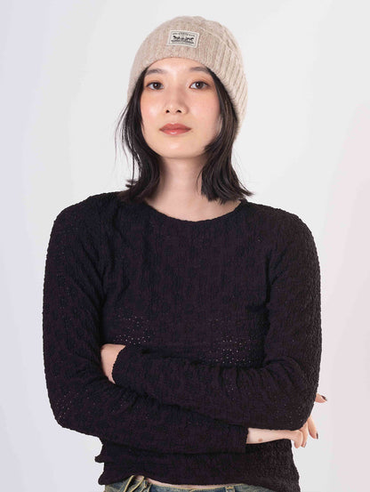 ケーブルニットバックパッチビーニー