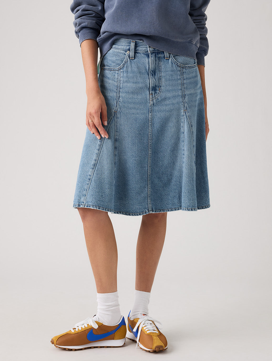 テンセル ゴデットフレアスカート ミディアムインディゴ