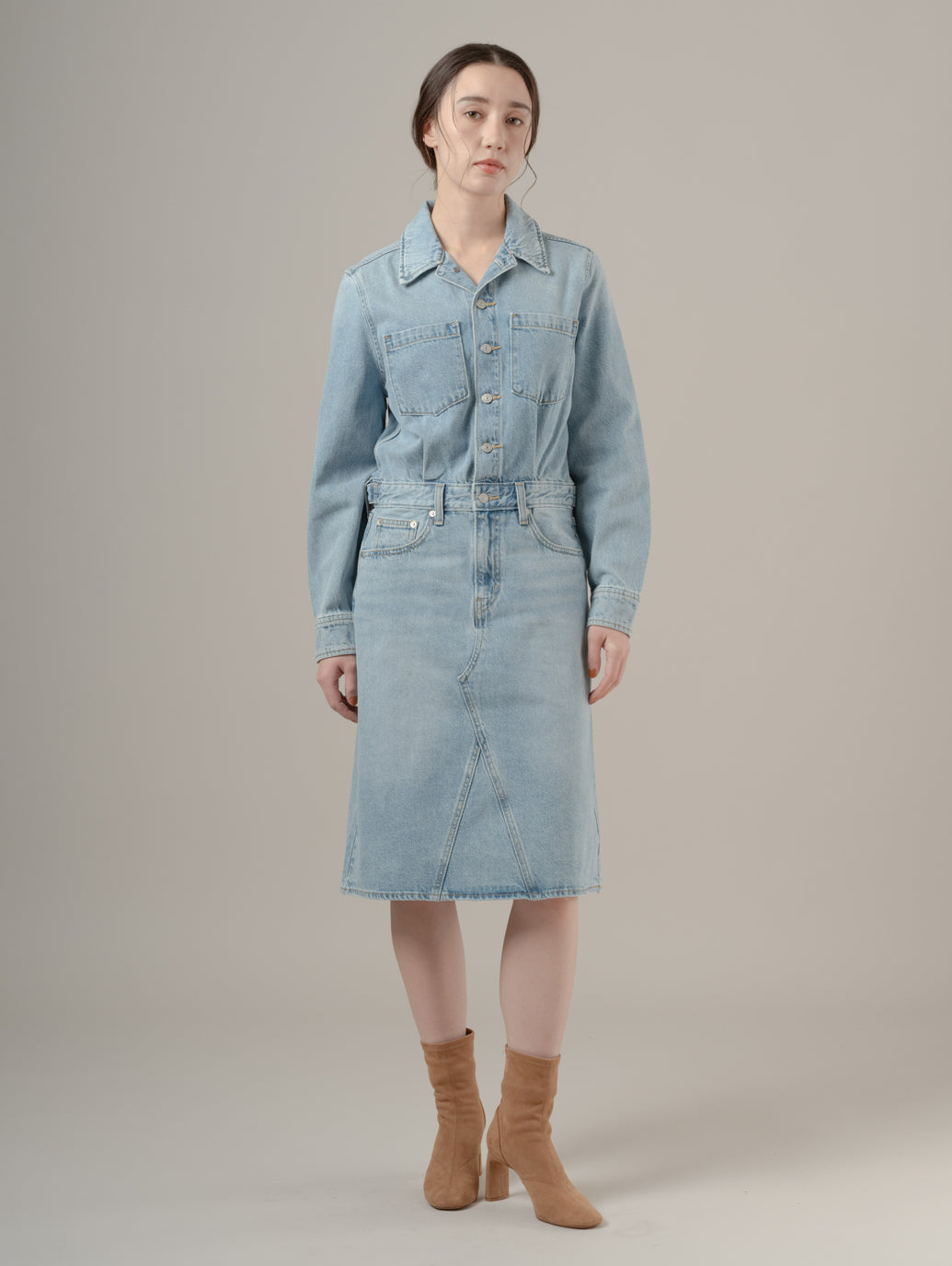 Aラインデニムウエスタンドレス
