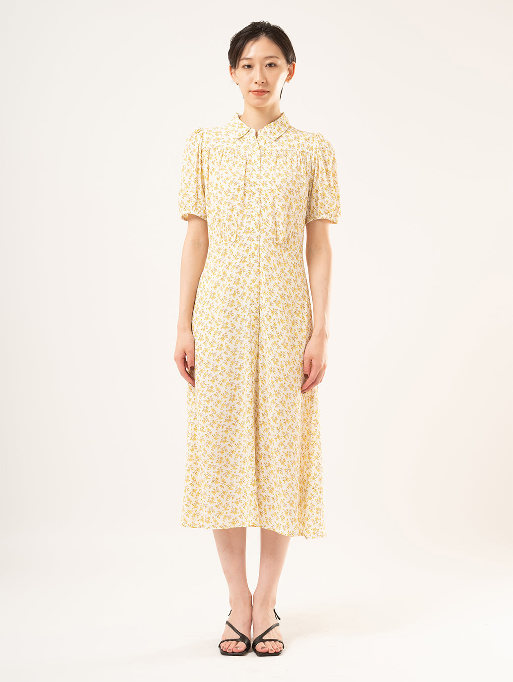 Rosa ショートスリーブ ミディカラー ドレス