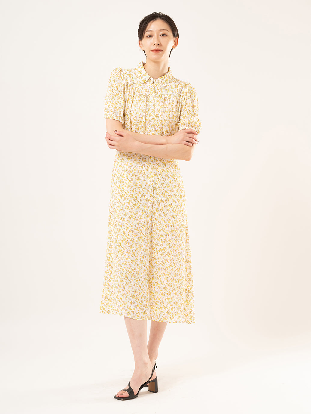 Rosa ショートスリーブ ミディカラー ドレス