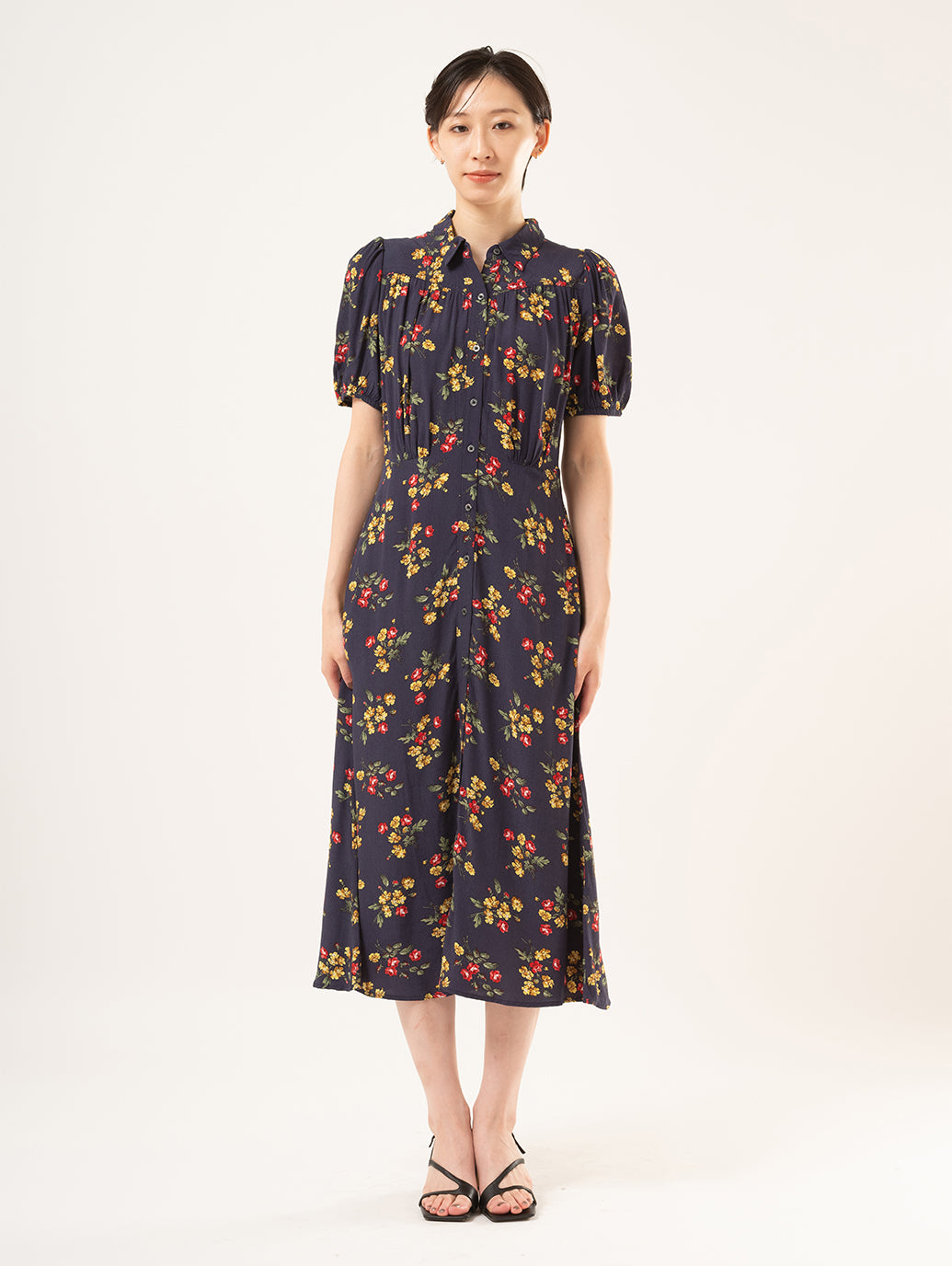 Rosa ショートスリーブ ミディカラー ドレス