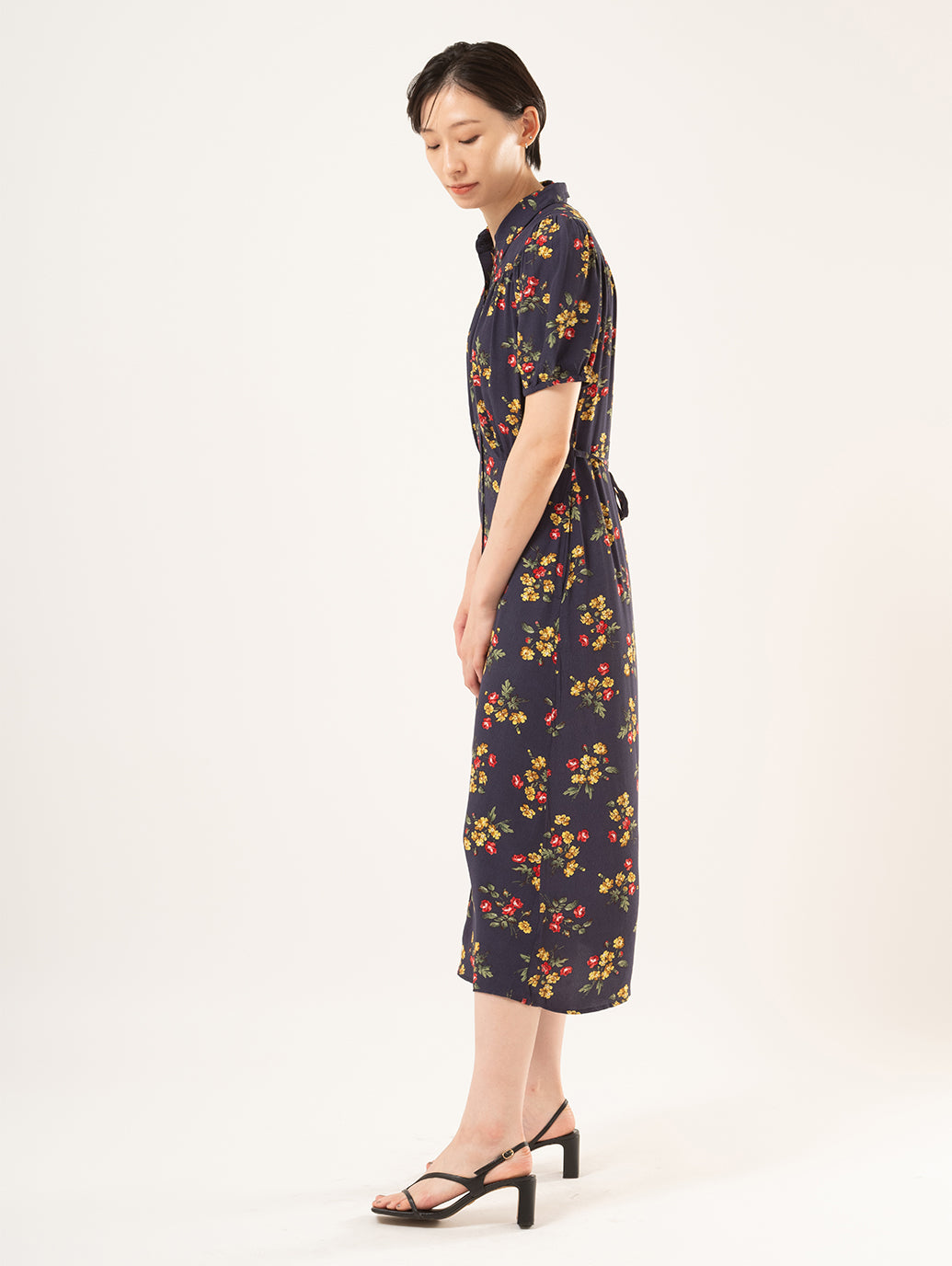 Rosa ショートスリーブ ミディカラー ドレス