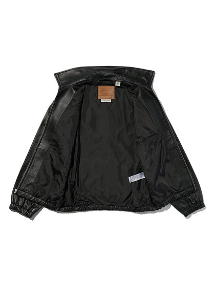 PREMIUM BLACK FULLZIP SPORTS LEATHER JACKET