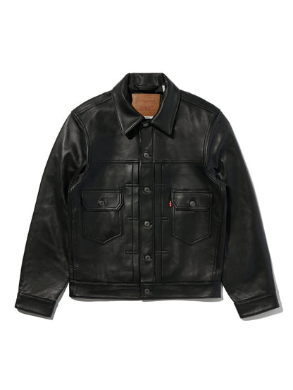 PREMIUM BLACK TYPEⅡ TRUCKER LEATHER JACKET