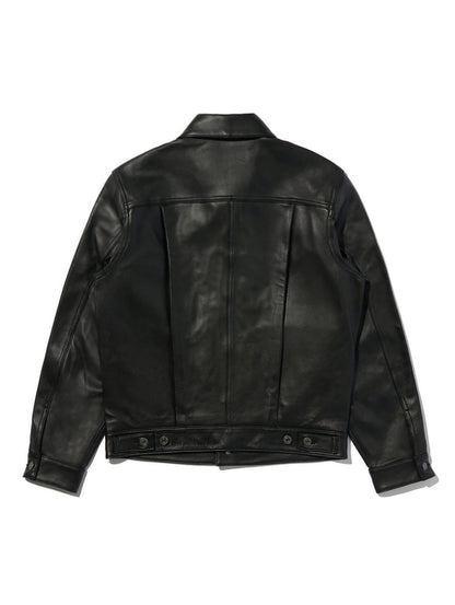 PREMIUM BLACK TYPEⅡ TRUCKER LEATHER JACKET