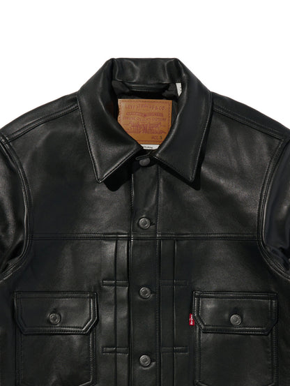 PREMIUM BLACK TYPEⅡ TRUCKER LEATHER JACKET