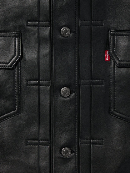PREMIUM BLACK TYPEⅡ TRUCKER LEATHER JACKET