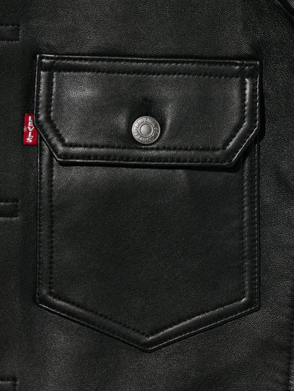PREMIUM BLACK TYPEⅡ TRUCKER LEATHER JACKET