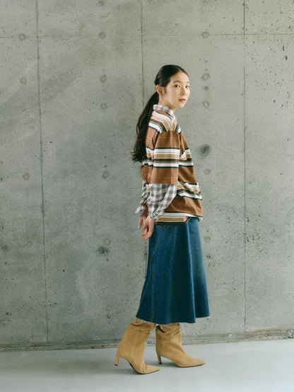 Aラインデニムスカート ミディアムインディゴ