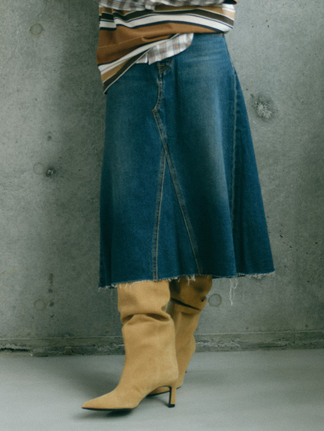 Aラインデニムスカート ミディアムインディゴ