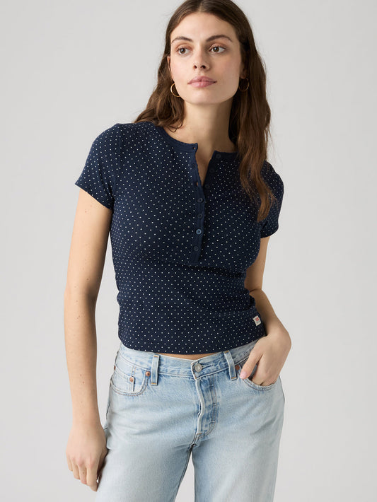 DRY GOODS ポインテール ショートスリーブ ヘンリーネックTシャツ