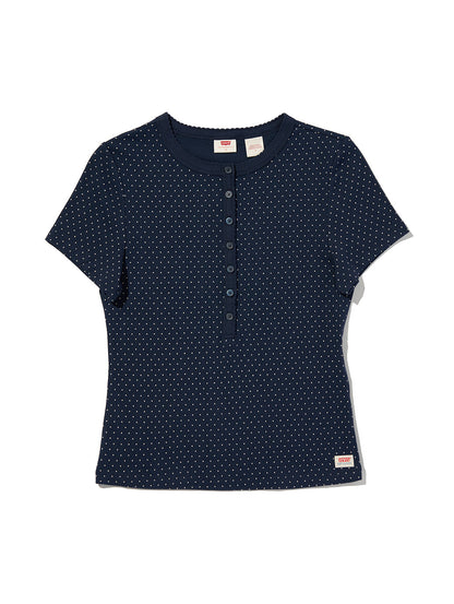 DRY GOODS ポインテール ショートスリーブ ヘンリーネックTシャツ