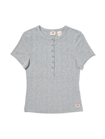 DRY GOODS ポインテール ショートスリーブ ヘンリーネックTシャツ