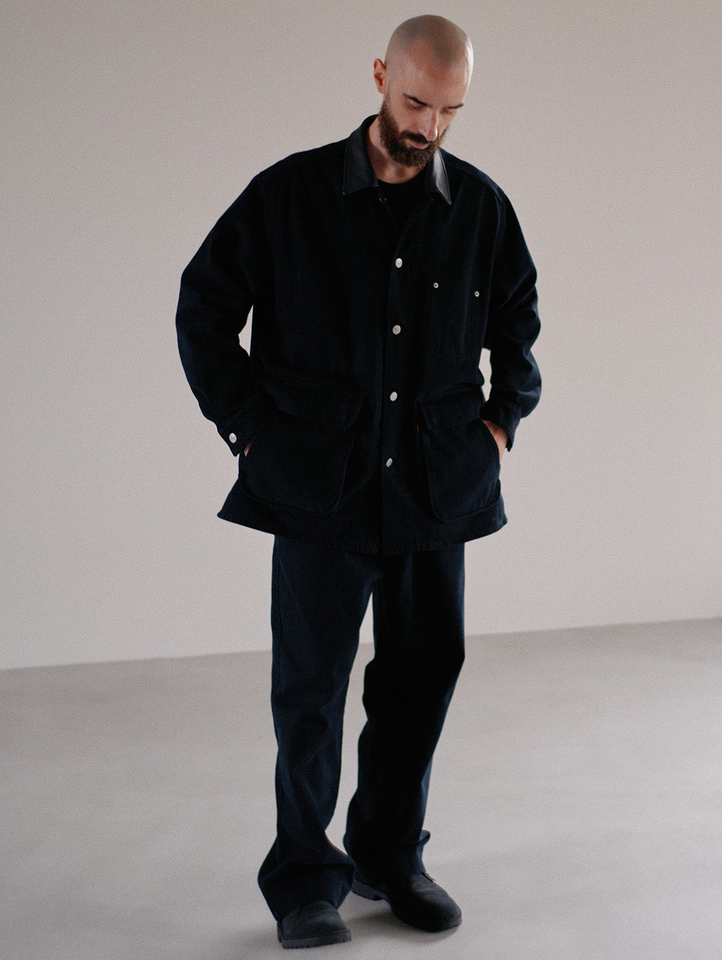 PREMIUM BLACK LEATHER WORK DENIM JACKET