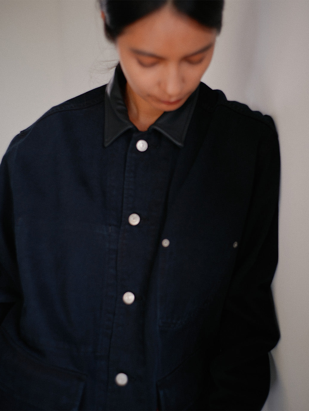 PREMIUM BLACK LEATHER WORK DENIM JACKET