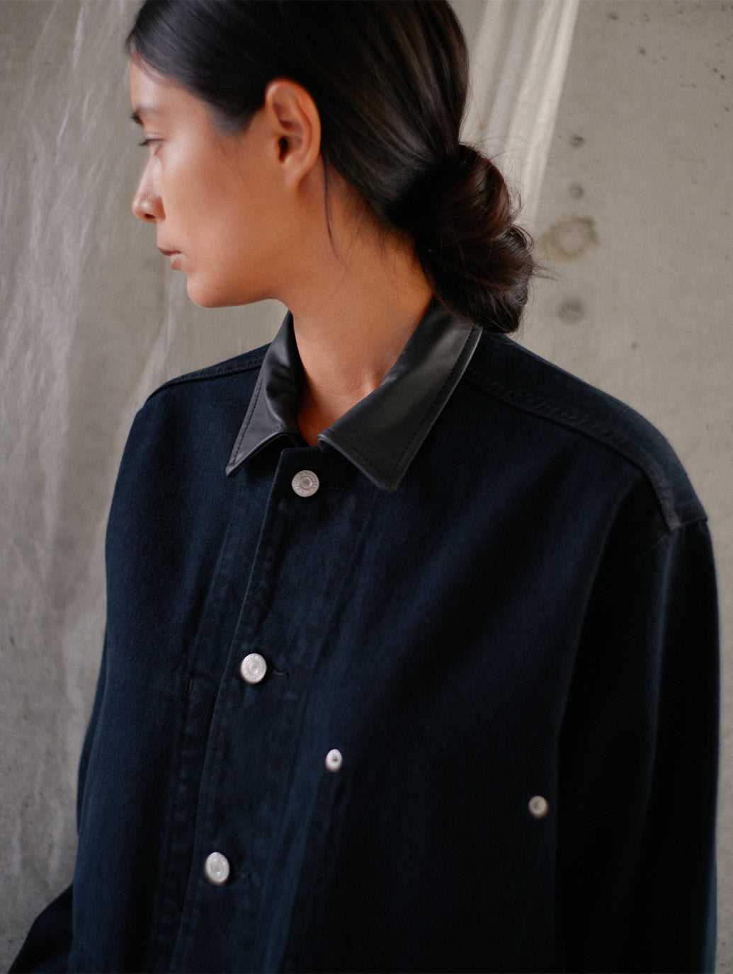 PREMIUM BLACK LEATHER WORK DENIM JACKET