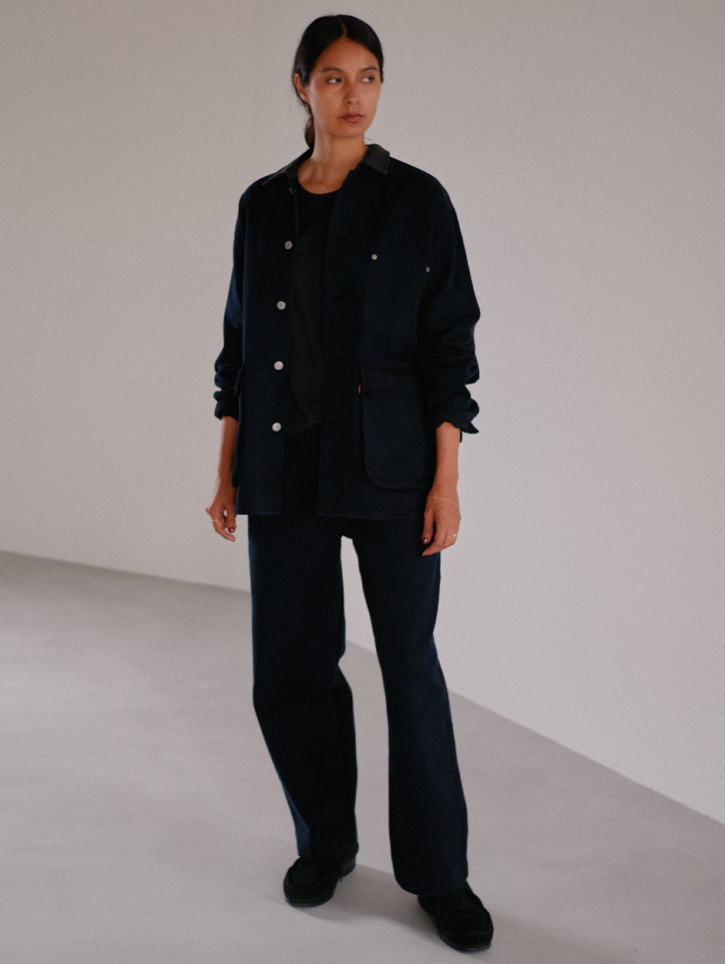 PREMIUM BLACK LEATHER WORK DENIM JACKET