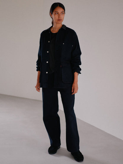 PREMIUM BLACK LEATHER WORK DENIM JACKET