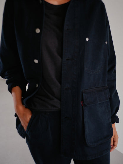 PREMIUM BLACK LEATHER WORK DENIM JACKET
