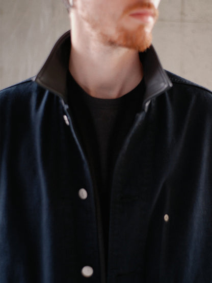 PREMIUM BLACK LEATHER WORK DENIM JACKET