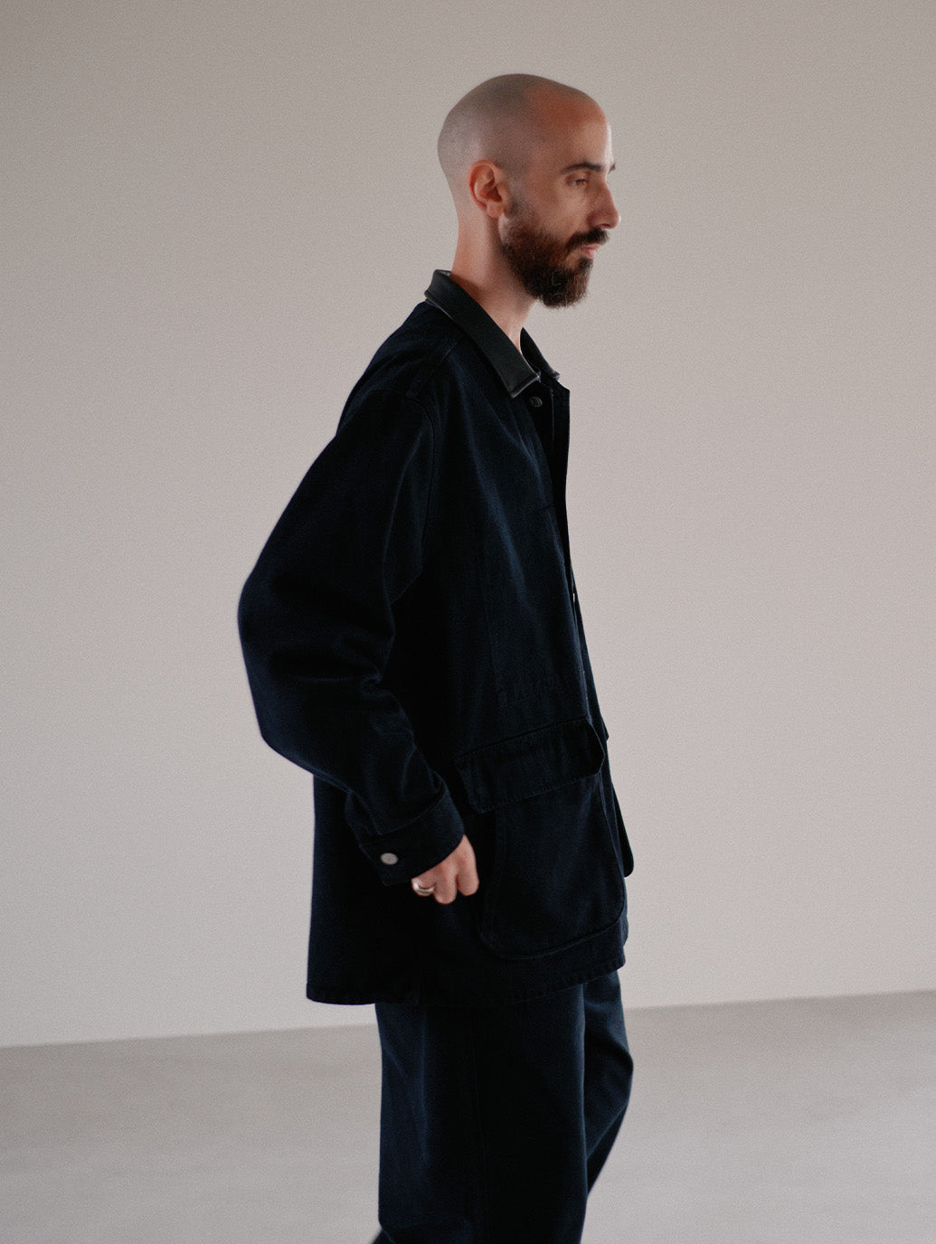 PREMIUM BLACK LEATHER WORK DENIM JACKET