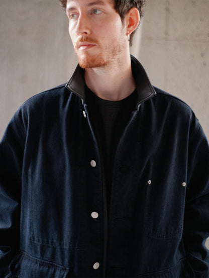 PREMIUM BLACK LEATHER WORK DENIM JACKET