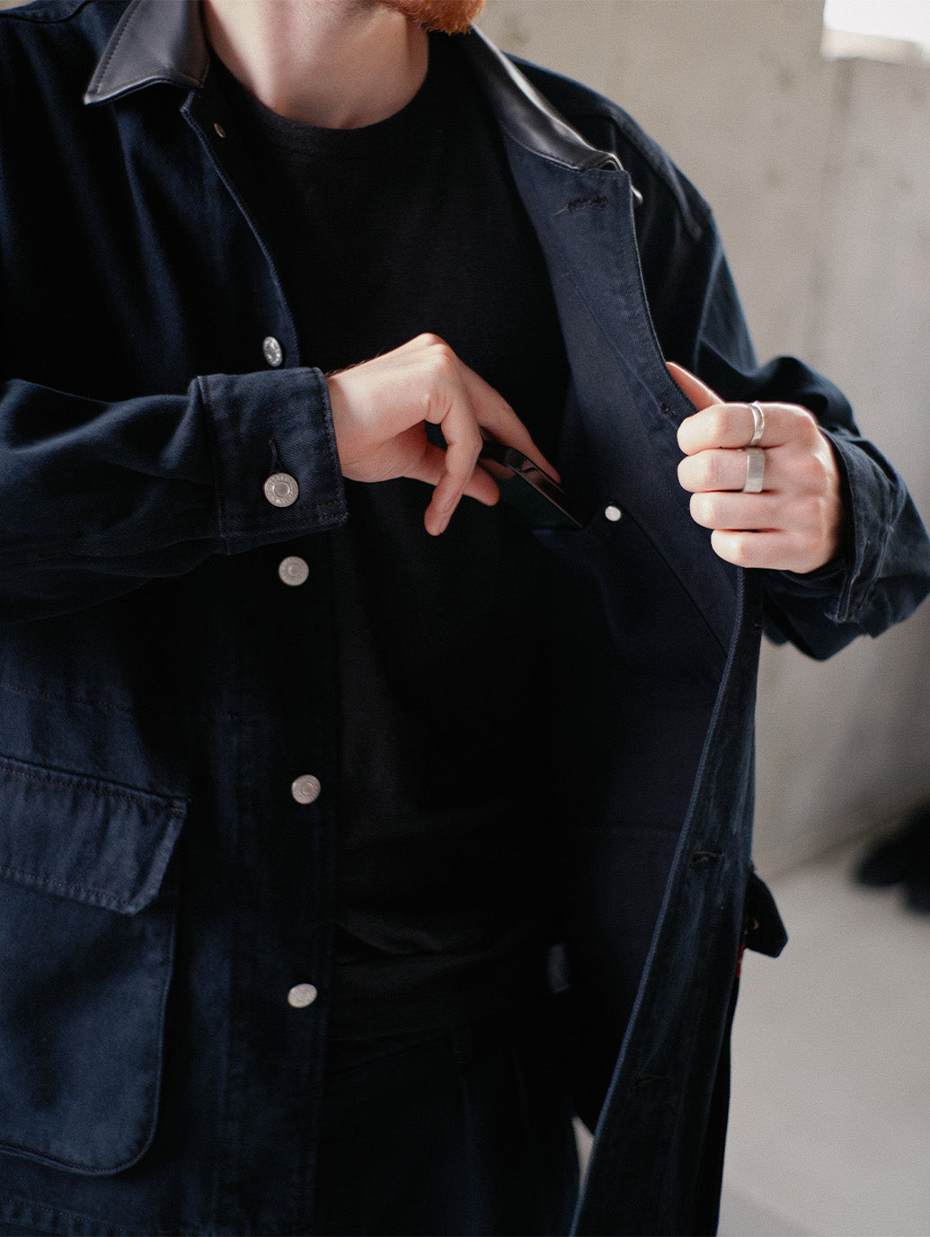 PREMIUM BLACK LEATHER WORK DENIM JACKET