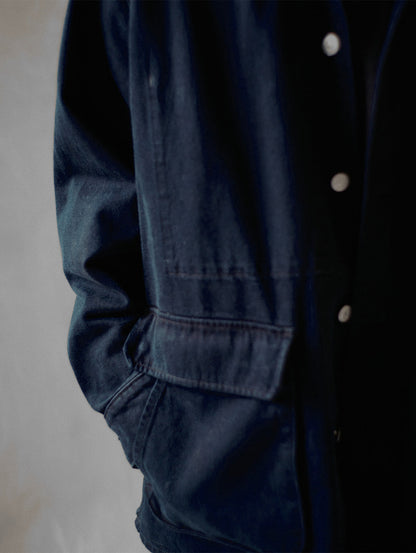 PREMIUM BLACK LEATHER WORK DENIM JACKET