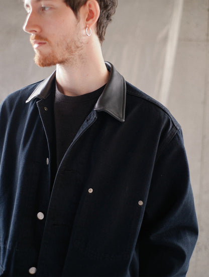 PREMIUM BLACK LEATHER WORK DENIM JACKET