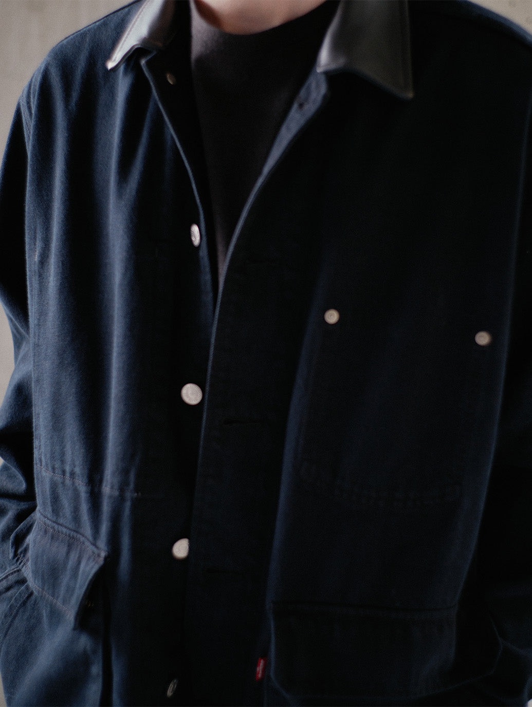 PREMIUM BLACK LEATHER WORK DENIM JACKET