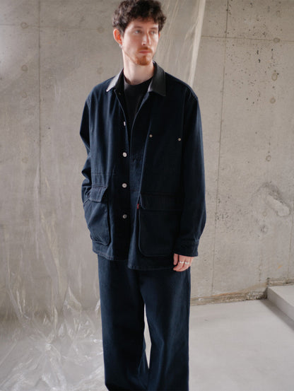 PREMIUM BLACK LEATHER WORK DENIM JACKET